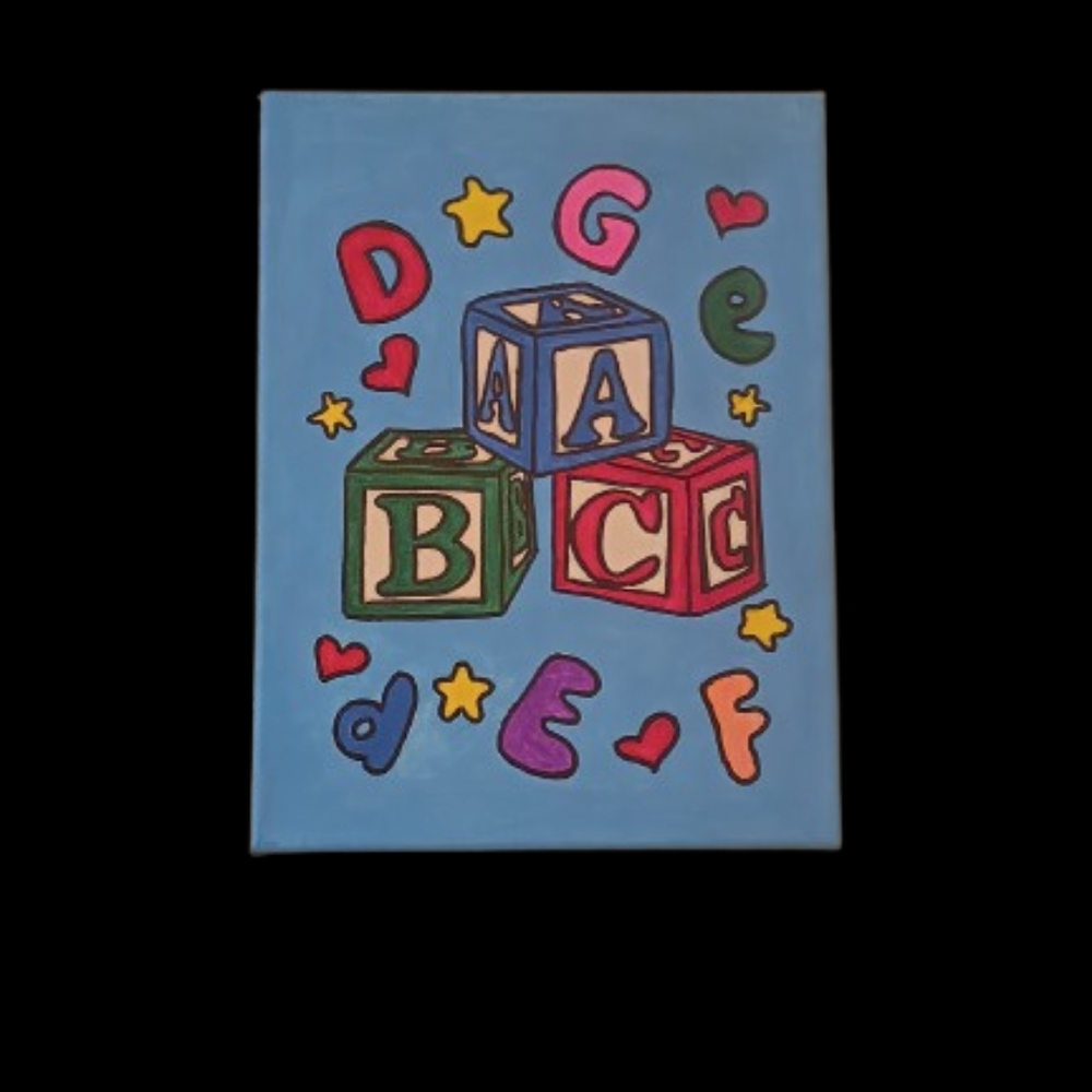 Colorful ABC Alphabet Blocks Canvas Painting 9x12 Nursery Decor Handmade Gift
